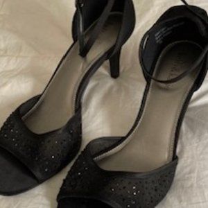 Kelly & Katie Black Open Toe, Dressy 3" Heels with Sparkle, Size 7.5